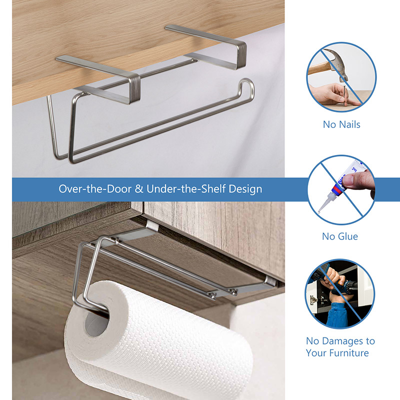 cabinet No drilling kitchen paper towel holder stainless steel