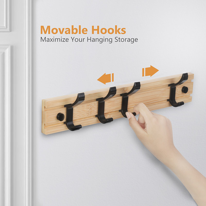 JSVER - JSVER Coat Hook Wall, Modern Coat Rack Wood Coat Hooks Bamboo Wall  Coat Rack Hook Rail