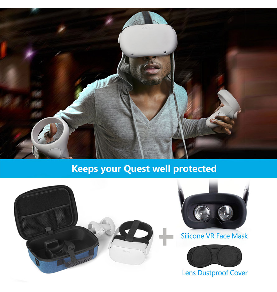 JSVER Etui de Protection pour Oculus Quest Housse de Protection Oculus Quest EVA Rigide Virtual Reality Headset VR Boîtier Portable avec Bandoulière Noir