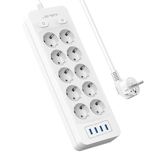 JSVER Multiprise USB,Bloc Multiprise 3 Prises avec 3 Ports USB