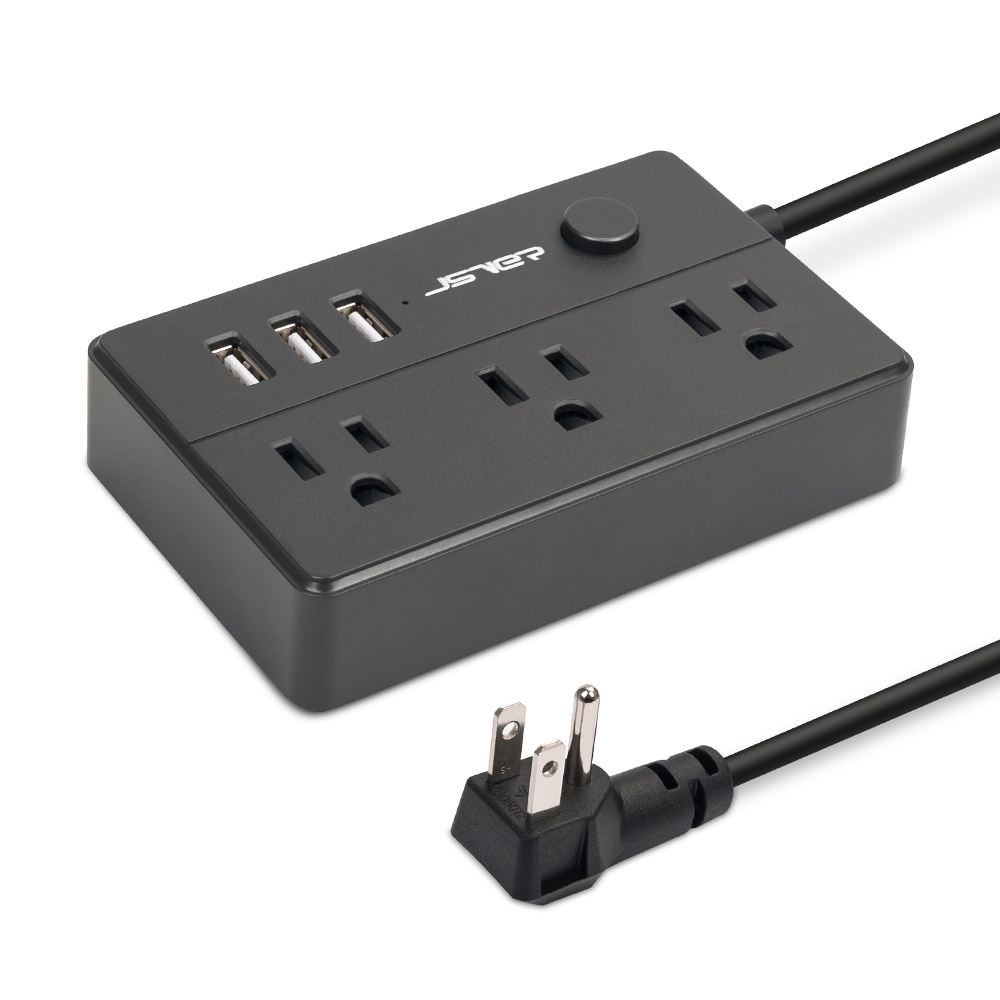 JSVER Portable Power Strip with 3 Outlet Surge Protector and 3 USB Charging 